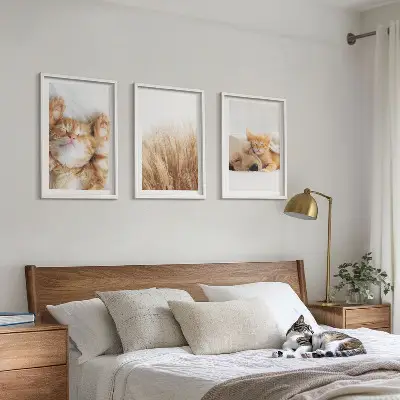 Wall art set featuring cute cats and dogs in boho style