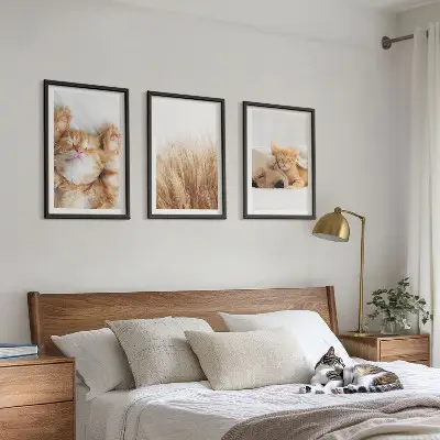 Wall art set featuring cute cats and dogs in boho style