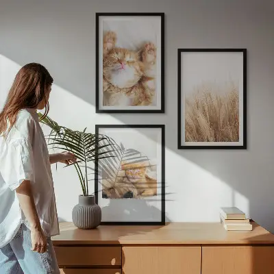 Wall art set featuring cute cats and dogs in boho style