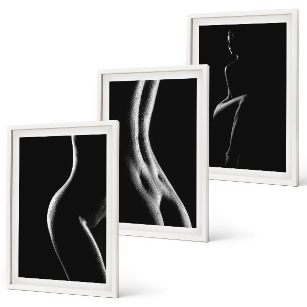 Three-piece wall art piece Black and white female silhouettes