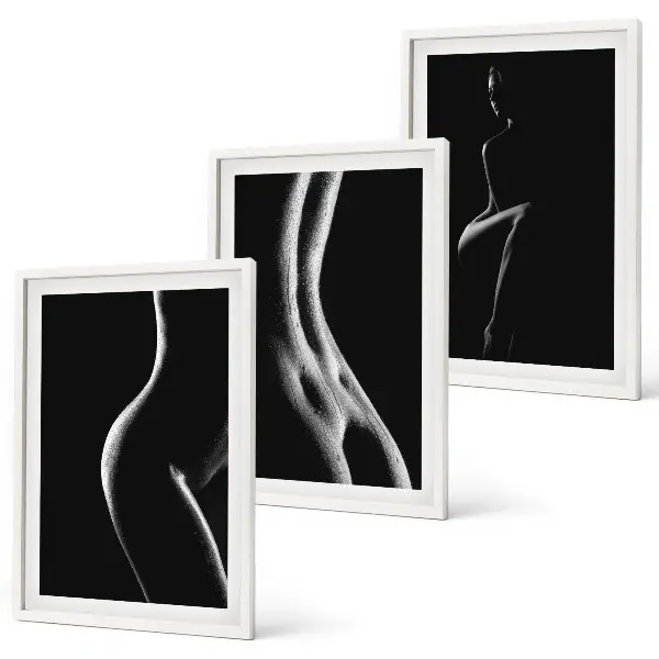 Three-piece wall art set featuring black and white female silhouettes