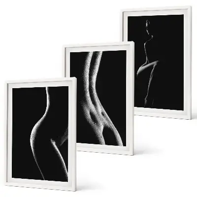 Three-piece wall art set featuring black and white female silhouettes