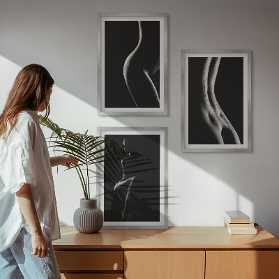 Three-piece wall art piece Black and white female silhouettes
