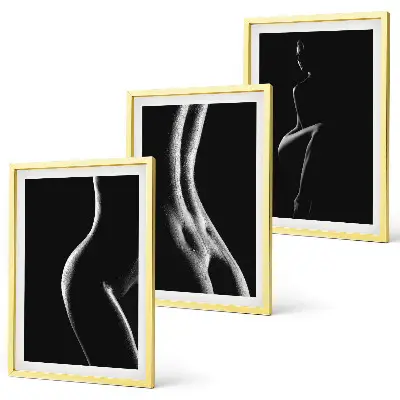 Three-piece wall art set featuring black and white female silhouettes