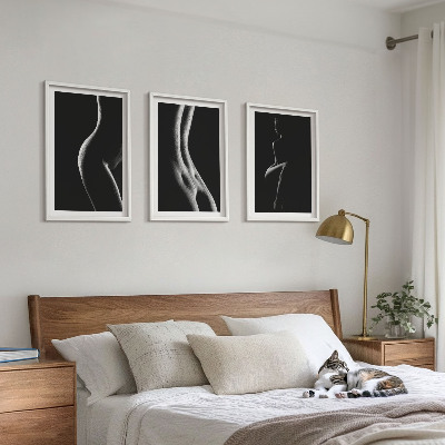 Three-piece wall art piece Black and white female silhouettes