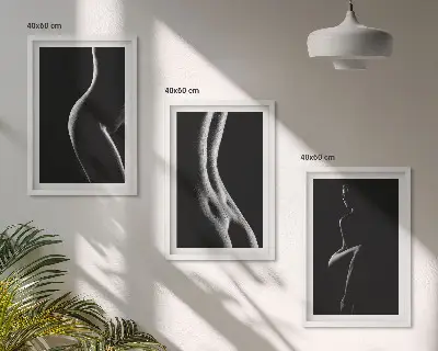 Three-piece wall art set featuring black and white female silhouettes