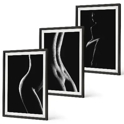 Three-piece wall art set featuring black and white female silhouettes