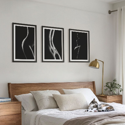 Three-piece wall art piece Black and white female silhouettes