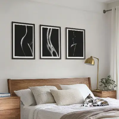 Three-piece wall art set featuring black and white female silhouettes
