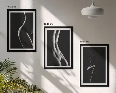 Three-piece wall art set featuring black and white female silhouettes