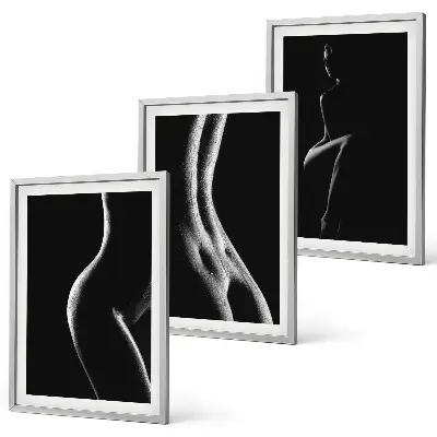 Three-piece wall art set featuring black and white female silhouettes