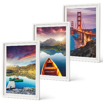 Set of 3 framed wall art pieces Mountain views of the lake and bridges