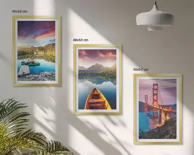 Set of 3 framed wall art pieces featuring mountain views of the lake and bridges