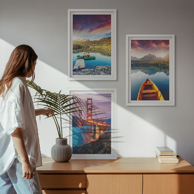 Set of 3 framed wall art pieces Mountain views of the lake and bridges