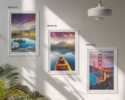 Set of 3 framed wall art pieces Mountain views of the lake and bridges