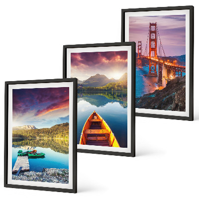 Set of 3 framed wall art pieces Mountain views of the lake and bridges
