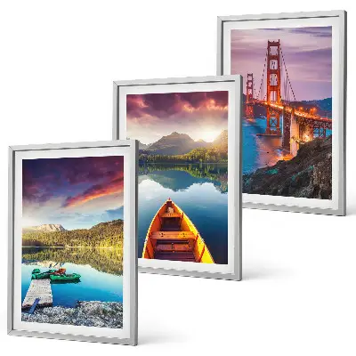 Set of 3 framed wall art pieces featuring mountain views of the lake and bridges