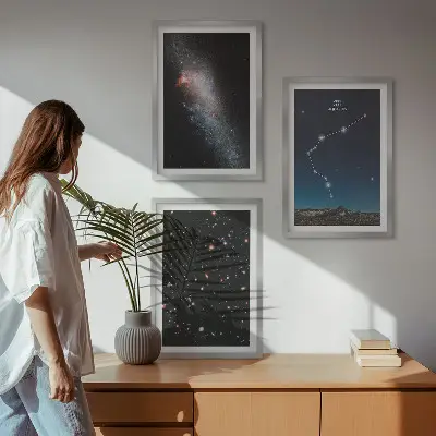 Galaxy space Aquarius wall art three-piece set