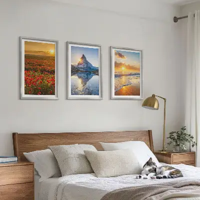 Three-piece mountain and sea landscape wall art scenic western view