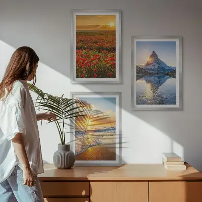 Three-piece mountain and sea landscape wall art scenic western view
