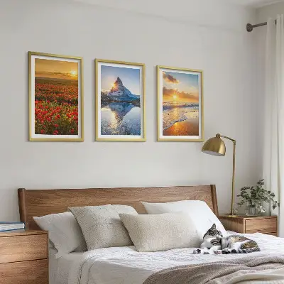 Three-piece mountain and sea landscape wall art scenic western view