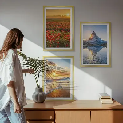 Three-piece mountain and sea landscape wall art scenic western view