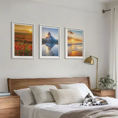 Three-piece mountain and sea landscape wall art scenic western view