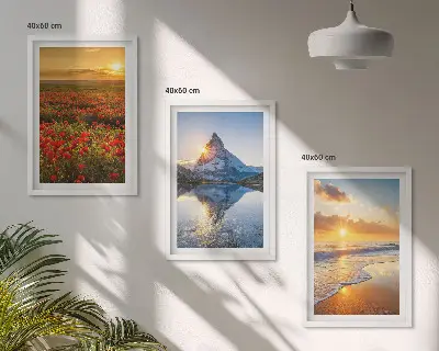 Three-piece mountain and sea landscape wall art scenic western view