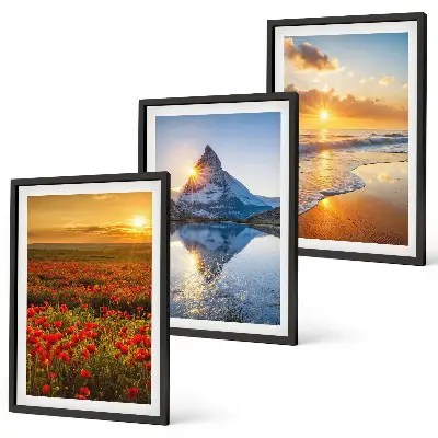 Three-piece mountain and sea landscape wall art scenic western view