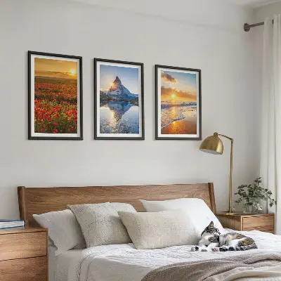 Three-piece mountain and sea landscape wall art scenic western view