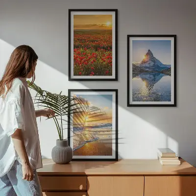 Three-piece mountain and sea landscape wall art scenic western view