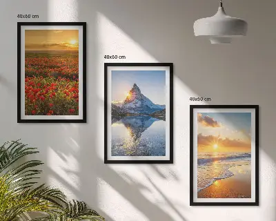 Three-piece mountain and sea landscape wall art scenic western view