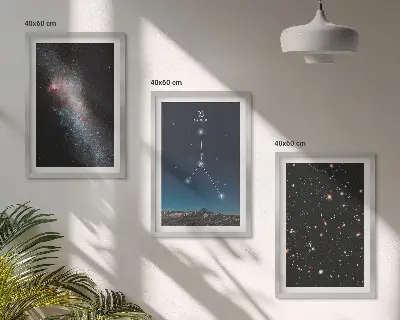 Set of 3 framed wall art pieces featuring a space galaxy constellation for Cancer