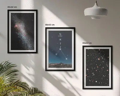 Set of 3 framed wall art pieces featuring a space galaxy constellation for Cancer