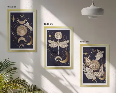 Three-piece wall art set featuring nature motifs and moon flowers