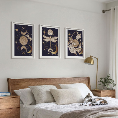 Three-piece wall art piece Nature motifs moon flowers