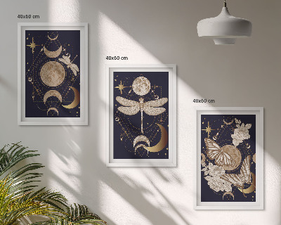 Three-piece wall art piece Nature motifs moon flowers