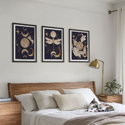 Three-piece wall art piece Nature motifs moon flowers