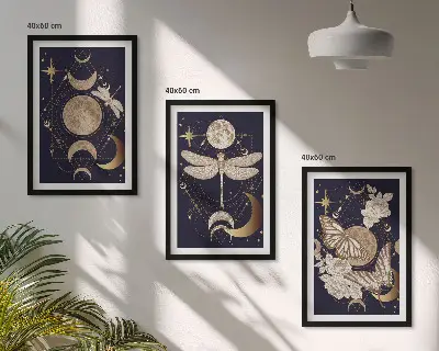 Three-piece wall art set featuring nature motifs and moon flowers