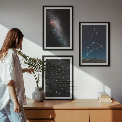 Set of 3 framed wall art pieces Leo constellation galaxy