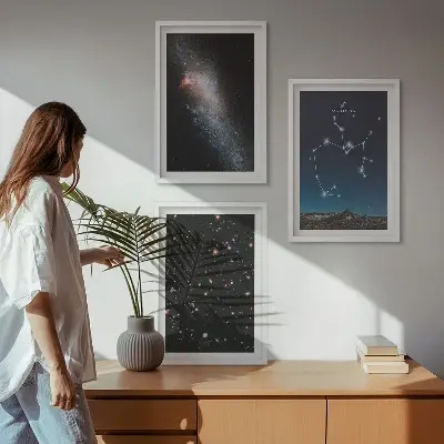 Three-piece space galaxy art set featuring Sagittarius constellations