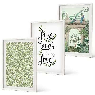 Set of 3 framed wall art pieces featuring green botanical leaf architecture