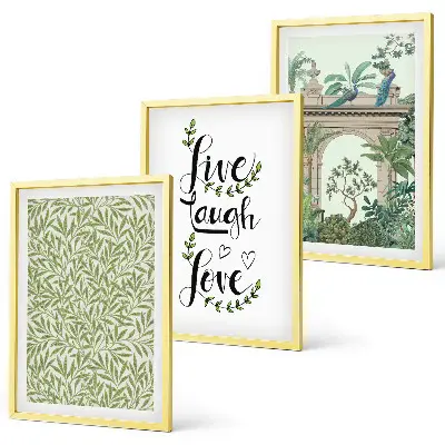 Set of 3 framed wall art pieces featuring green botanical leaf architecture