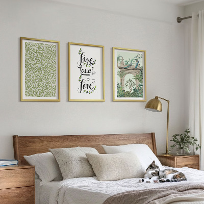 Set of 3 framed wall art pieces Green leaves of plants architecture