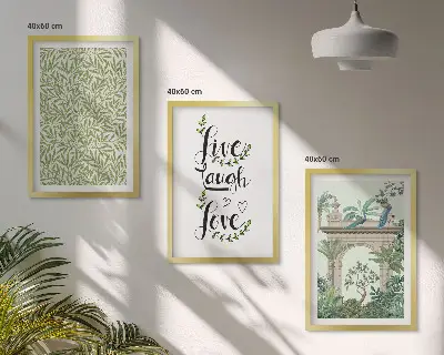 Set of 3 framed wall art pieces featuring green botanical leaf architecture