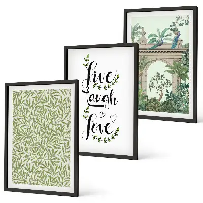 Set of 3 framed wall art pieces featuring green botanical leaf architecture