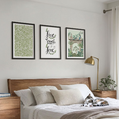Set of 3 framed wall art pieces Green leaves of plants architecture