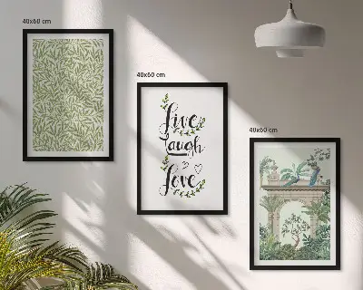 Set of 3 framed wall art pieces featuring green botanical leaf architecture