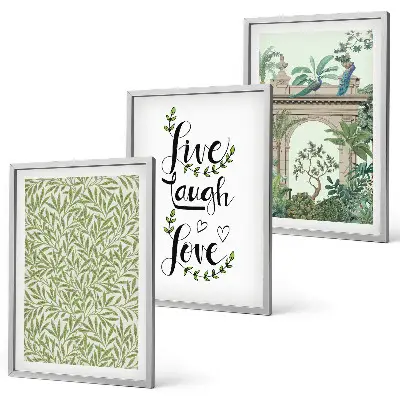 Set of 3 framed wall art pieces featuring green botanical leaf architecture