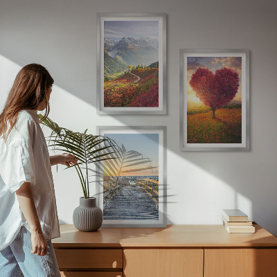 Wall art set Landscapes mountains tree heart pier